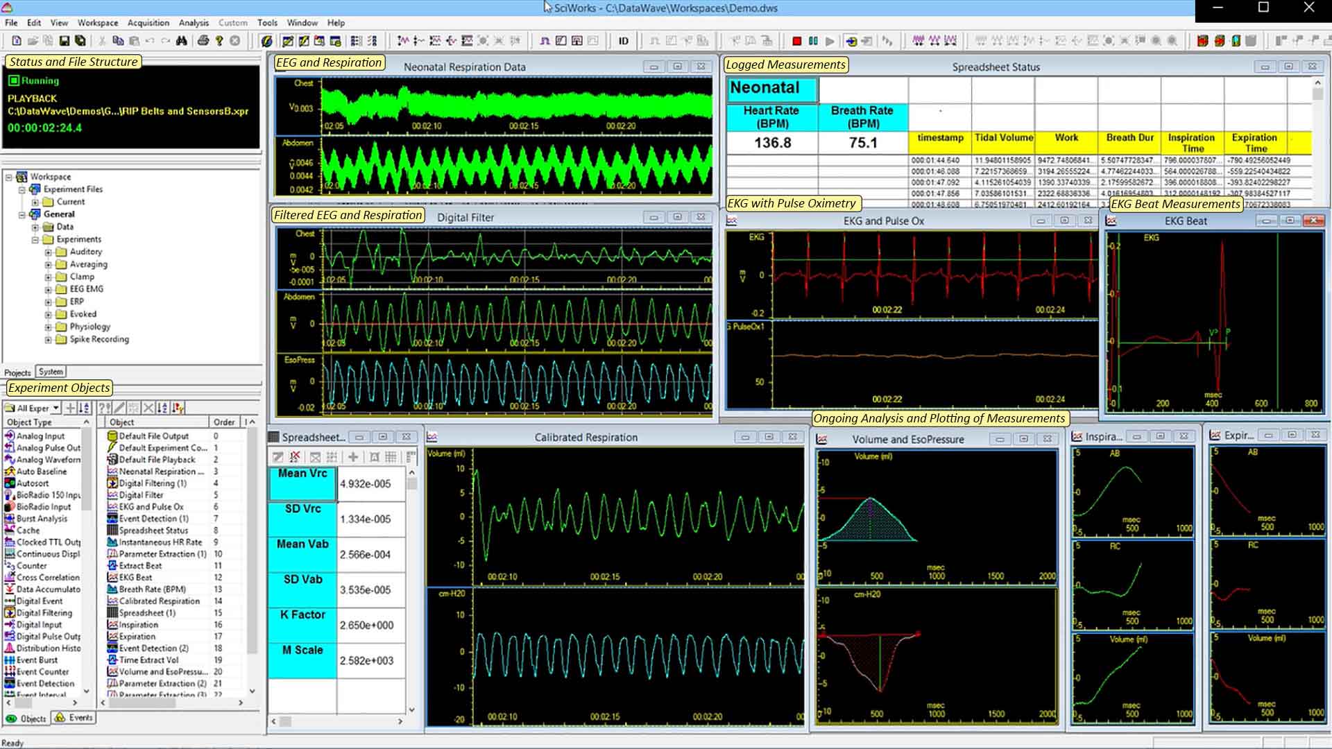 Recording Respiration, EKG, and Pulse Oximetry in SciWorks